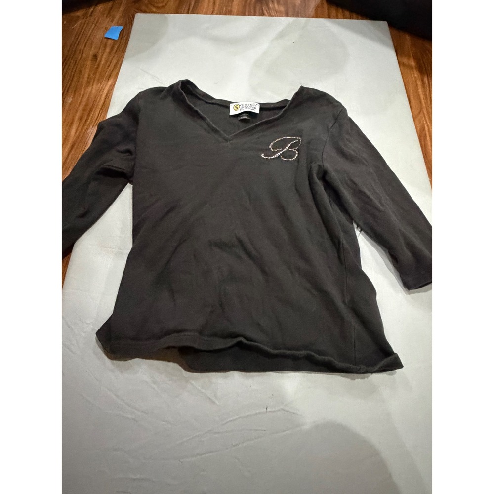 Y2K Womens Christine Alexander Rhinestone Initial B Top S Black